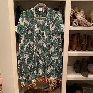 Pink Lily Palm leave summer swimsuit cover up/kimono